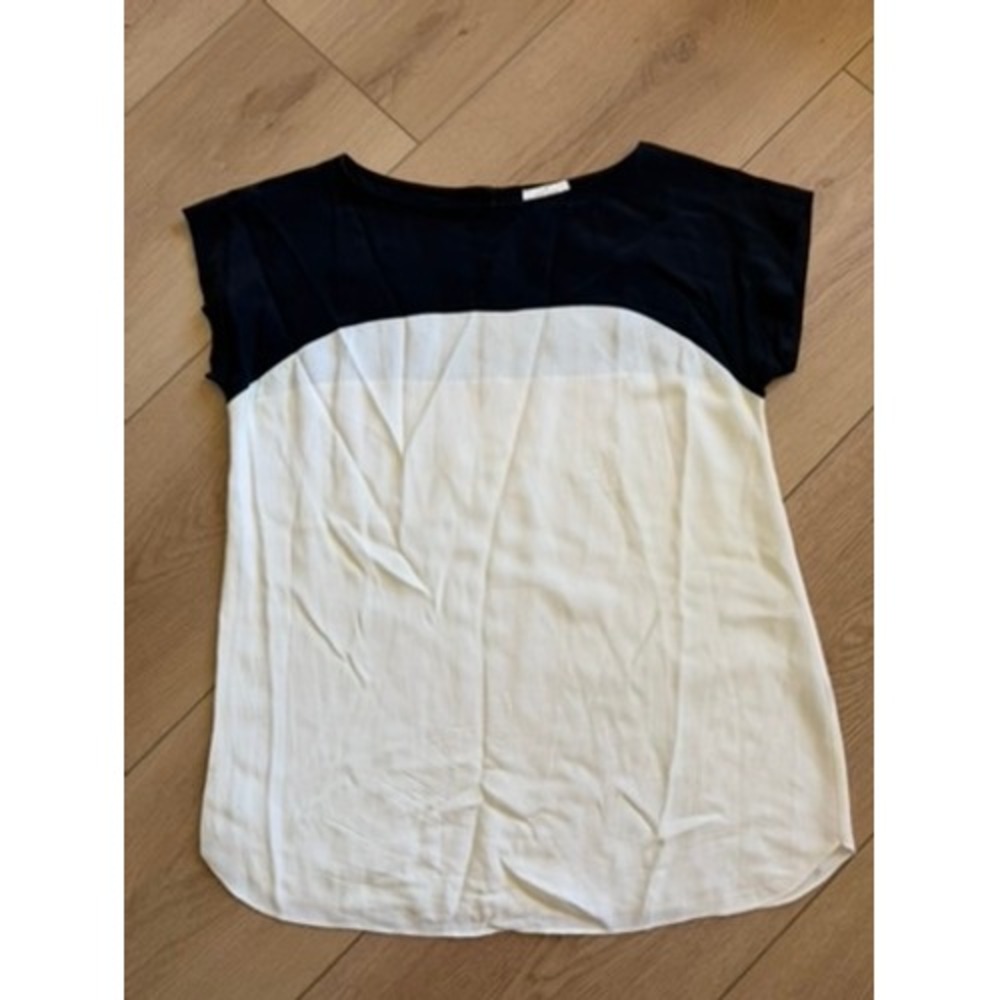 Kate Spade New York Black White Colorblock Silk Blouse Cap Sleeve‎ Size 0